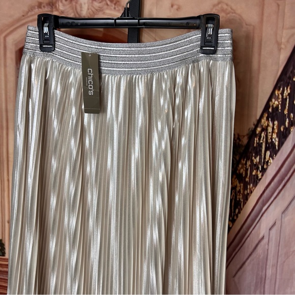 NWT Chico's Metallic Opal Pleaded Maxi Skirt, lined, Small l, elastic waist - Picture 5 of 7